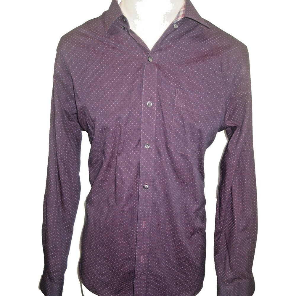 Mens Van Heusen Classic Purple Herringbone Cotton Blend LS Casual Shirt sz Lg